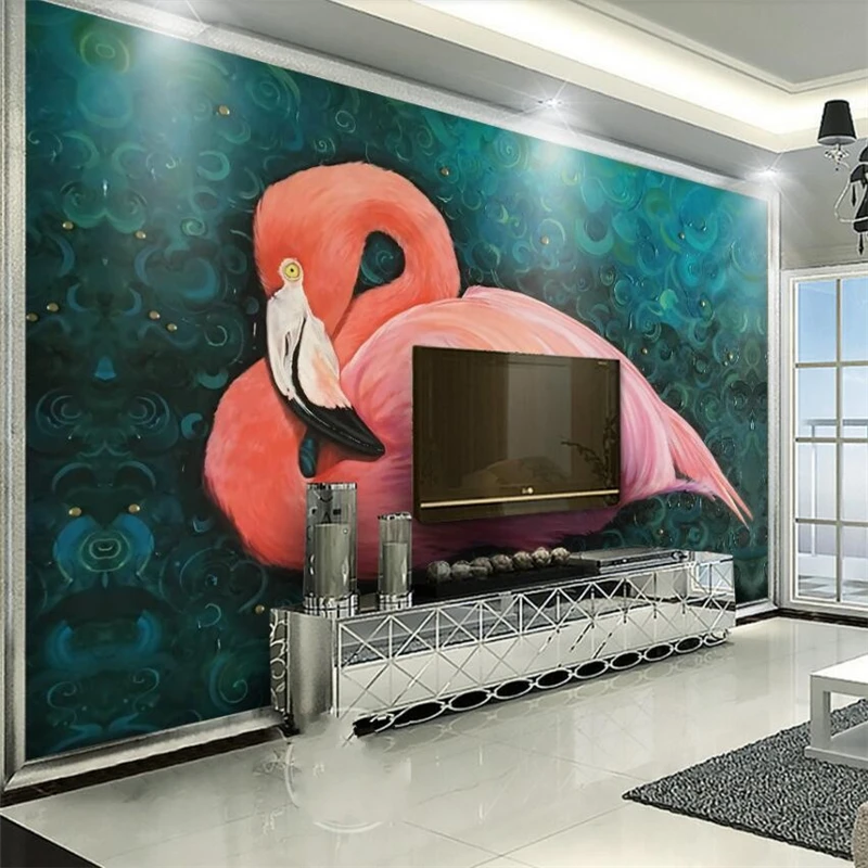 

wellyu European high-definition oil painting flamingo wall decoration painting custom large mural wallpaper papel de parede