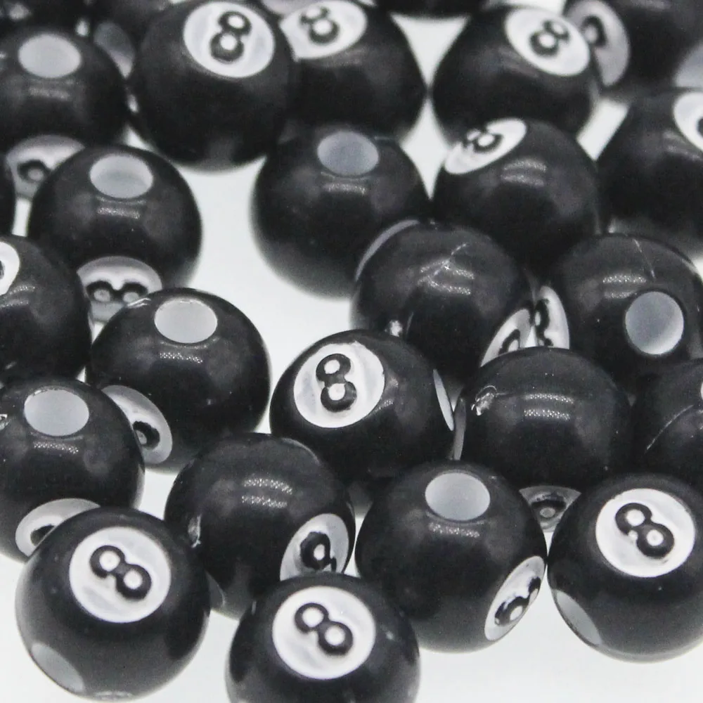 CHONGAI 50Pcs/500g Acrylic Big Hole Billiards Black 8 Word Ball Beads For Jewelry Making