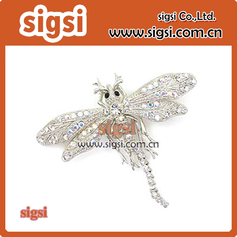 100pcs zinc alloy metal crystal acrylic clear rhinestone dragonfly animal brooch pin wholesale