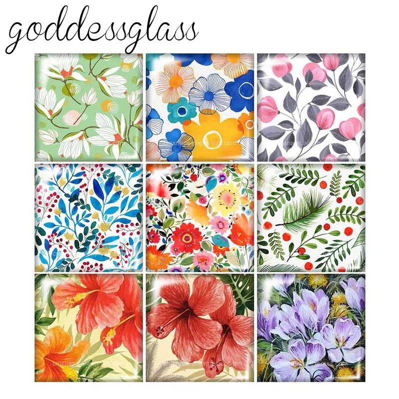 

Beauty painting Flowers 12mm/20mm/25mm/30mm Square photo glass cabochon demo flat back Making findings FB0014