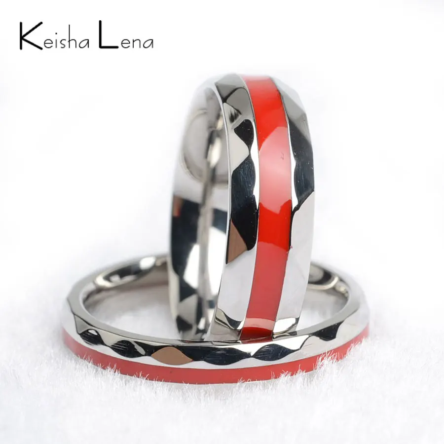 Keisha Lena Hot Sale 316L Stainless Steel Red Line Firefighter Rings For Men Women  Lover's Couple Ring Engagement Gift