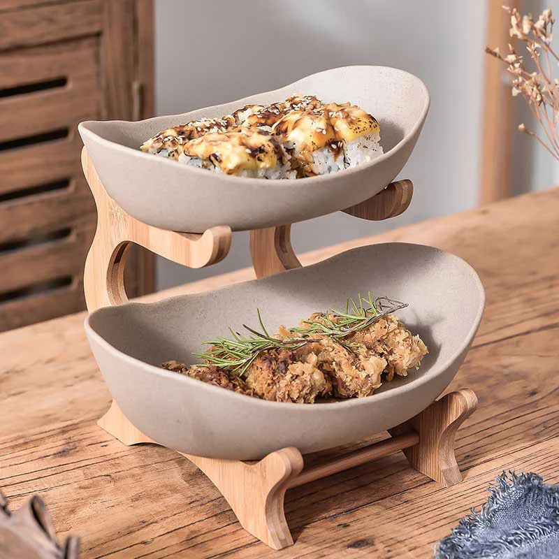 Ceramic Plate Double-layer Plate Display Dishes Dinner Set Creative Tray Double Deck Tray Platos Sushi Dishes Assiette Oval Dish