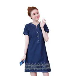 Denim Dress for Women 2022 New Summer Casual Jeans Dress Embroidery With Button Sexy Denim Mini Dress Vestidos 5XL R96