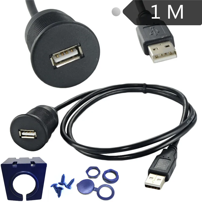 Usb Extension Lead For Car Audio Stereos - 1 Metre Length With Mounting Bracket