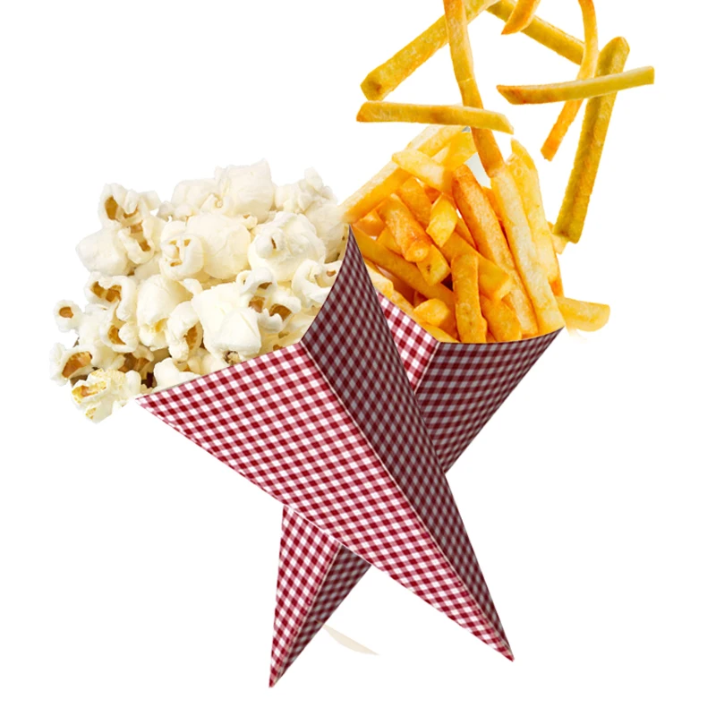 Popcorn Fiber Container Red Grid Paper Tube Fried Chicken and Fries Containers Creative Cone Shape  Bags  Printed Oil Paper Bags