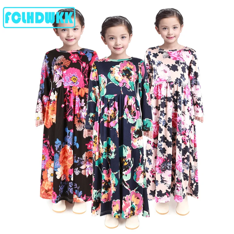 Long Dress Trend Bohemian Summer Dress for Girls Kids Beach Tunic Floral Maxi Dresses Toddler Baby Party Princess Dress Vestidos