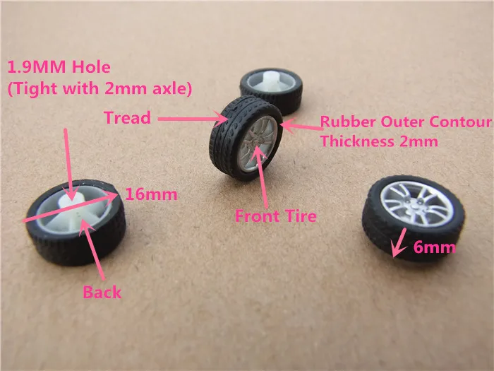 4 pz/lotto K405 Mini ruote in gomma diametro 16mm ruote motrici a quattro ruote motrici parti di giocattoli fai da te