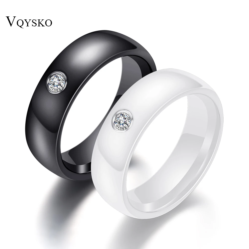 Fashion Men Women Black White Colorful Ring Ceramic Ring For Women With Big Crystal Wedding Band Ring Width 6mm Size 6-10 Gift