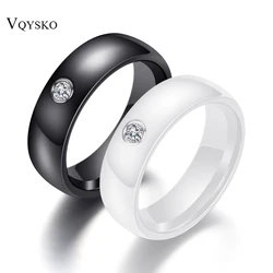 Fashion Men Women Black White Colorful Ring Ceramic Ring For Women With Big Crystal Wedding Band Ring Width 6mm Size 6-10 Gift