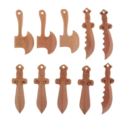 10 Pieces Peach Wooden Carved Crafts Sword Knife Axe Bead Pendants Jewelry Findings DIY Accessory