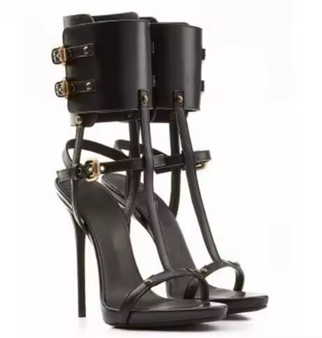 Pu Sandals Stiletto | Heeled Sandals | Women's Sandals - Sexy Black Pu Strap Hollow Open - Aliexpress