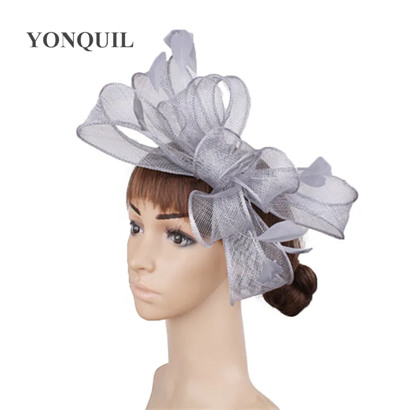 Champagner Sinamay Fascinator Hüte mit Haarspange Cocktailhut Braut Haarschmuck Elegante Damen Kirchenkopfschmuck – Detail 6