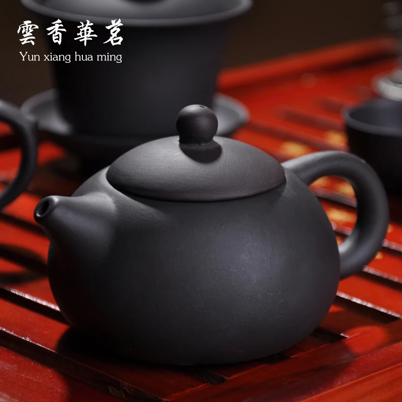 Yixing tea set purple ceramic teapot wedding set of tea cups solid wood tea tray tea ceremony on sale