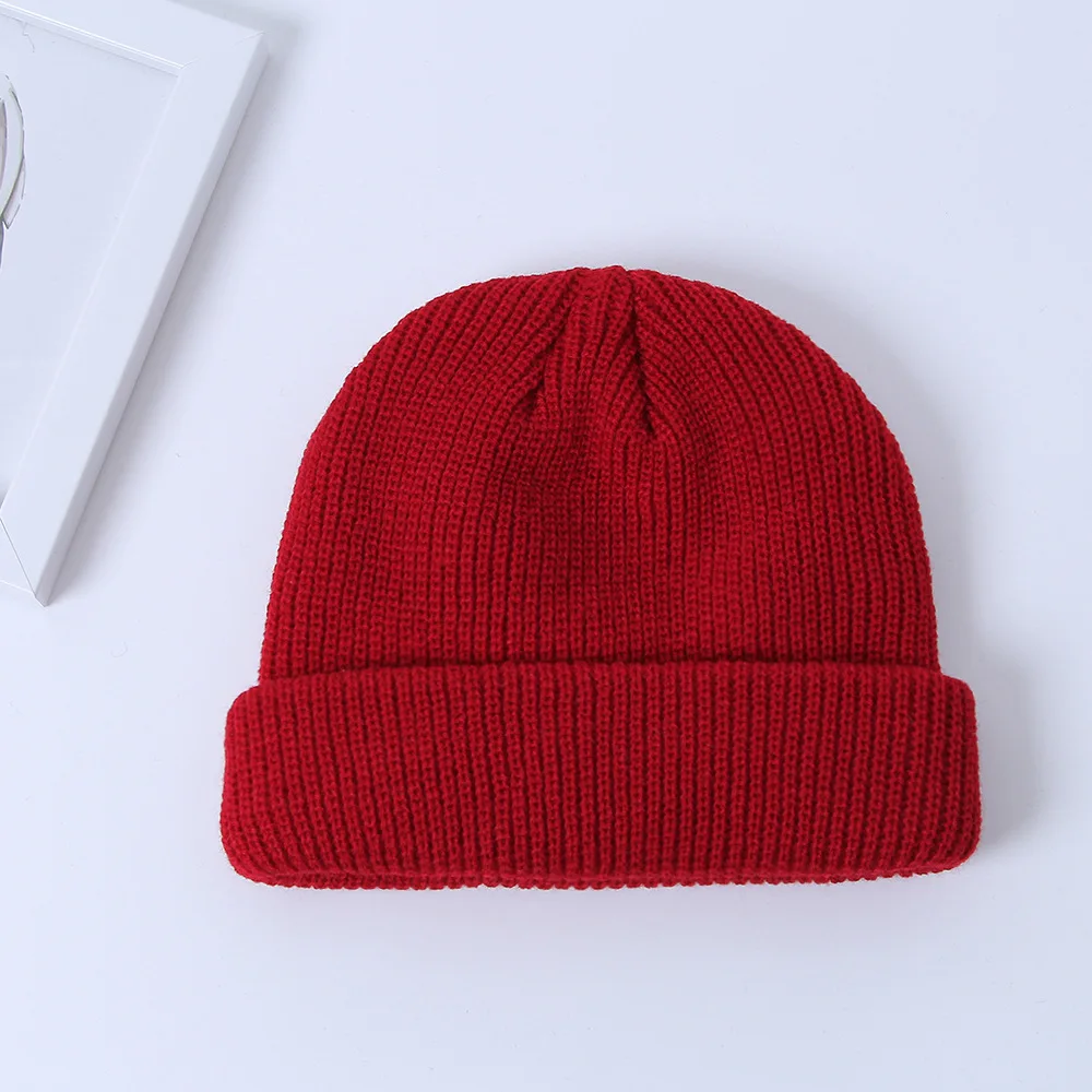 Unisex Winter Ribbed Knitted Cuffed Short Melon Cap Street Solid Color Skull Retro Hip-Hop Fisherman Beanie Hat Slouchy Z65