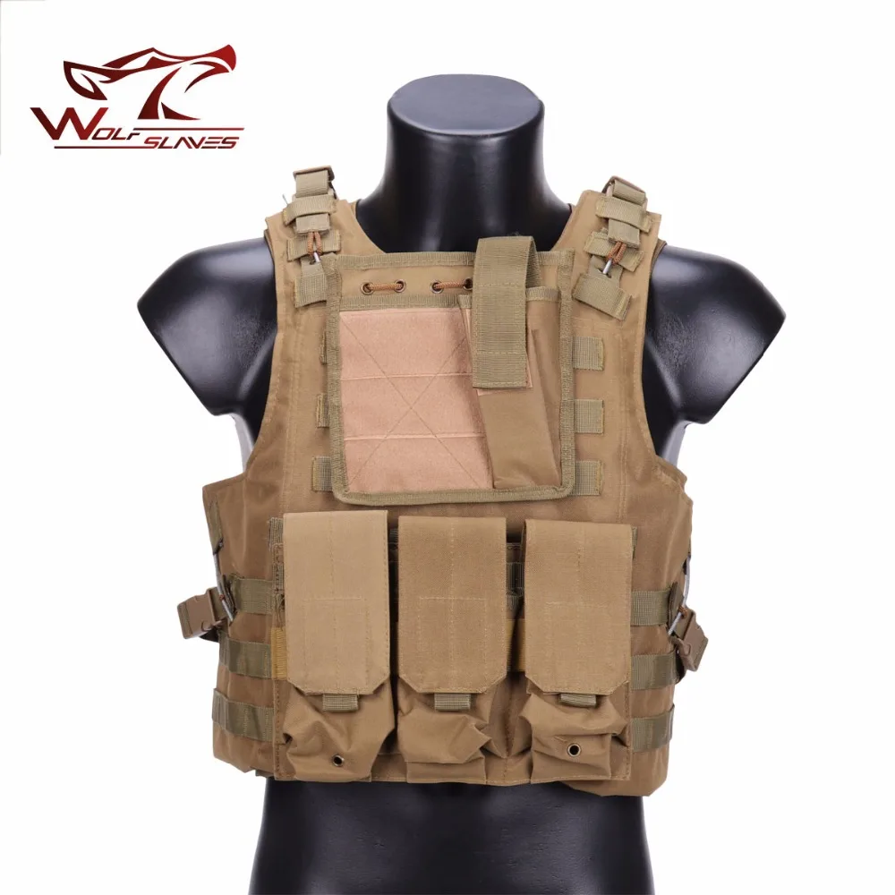 Outdoor CS Tactical Vest Camouflage Military USMC FSBE MOLLE Airsoft Combat Assault Plate Carrier Vest with 3 Magazine Pouches