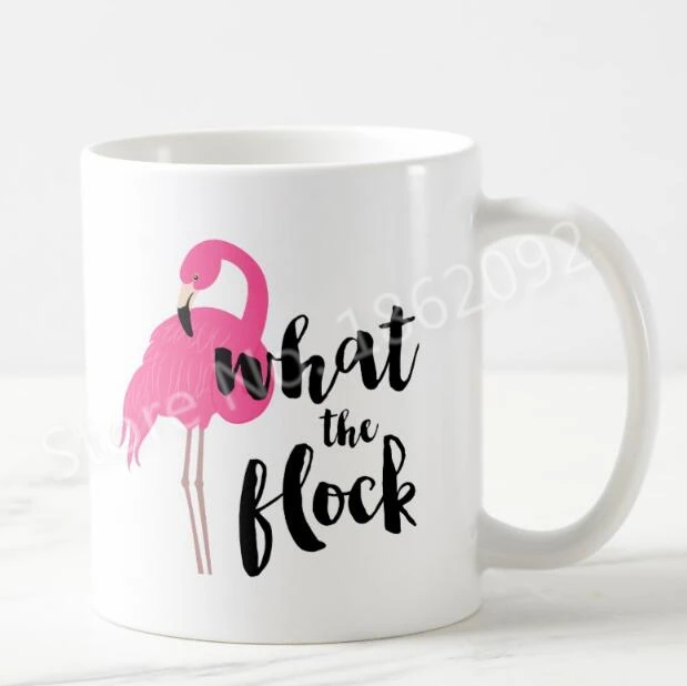 Novelty Funny Pink Flamingo Coffee Mug What A Flock Flamingo Mug Tea Cup Humor Flamingos Creative Gifts Home Office Ceramic 11OZ