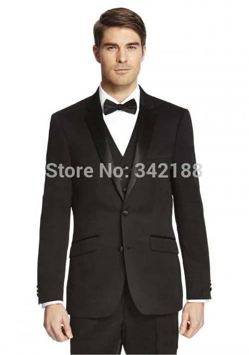 

FREE shipping/ Custom Design Two Buttons Black Groom Tuxedos Peak Satin Lapel Best Man Groomsman Men Wedding Suits/best man suit