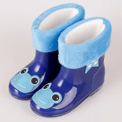 Hot Design Kids Cartoon Rainboots Brand Girls Antiskid Wellies with Cotton Velvet Boys Autumn Winter Warm Rain Boots Candy Color