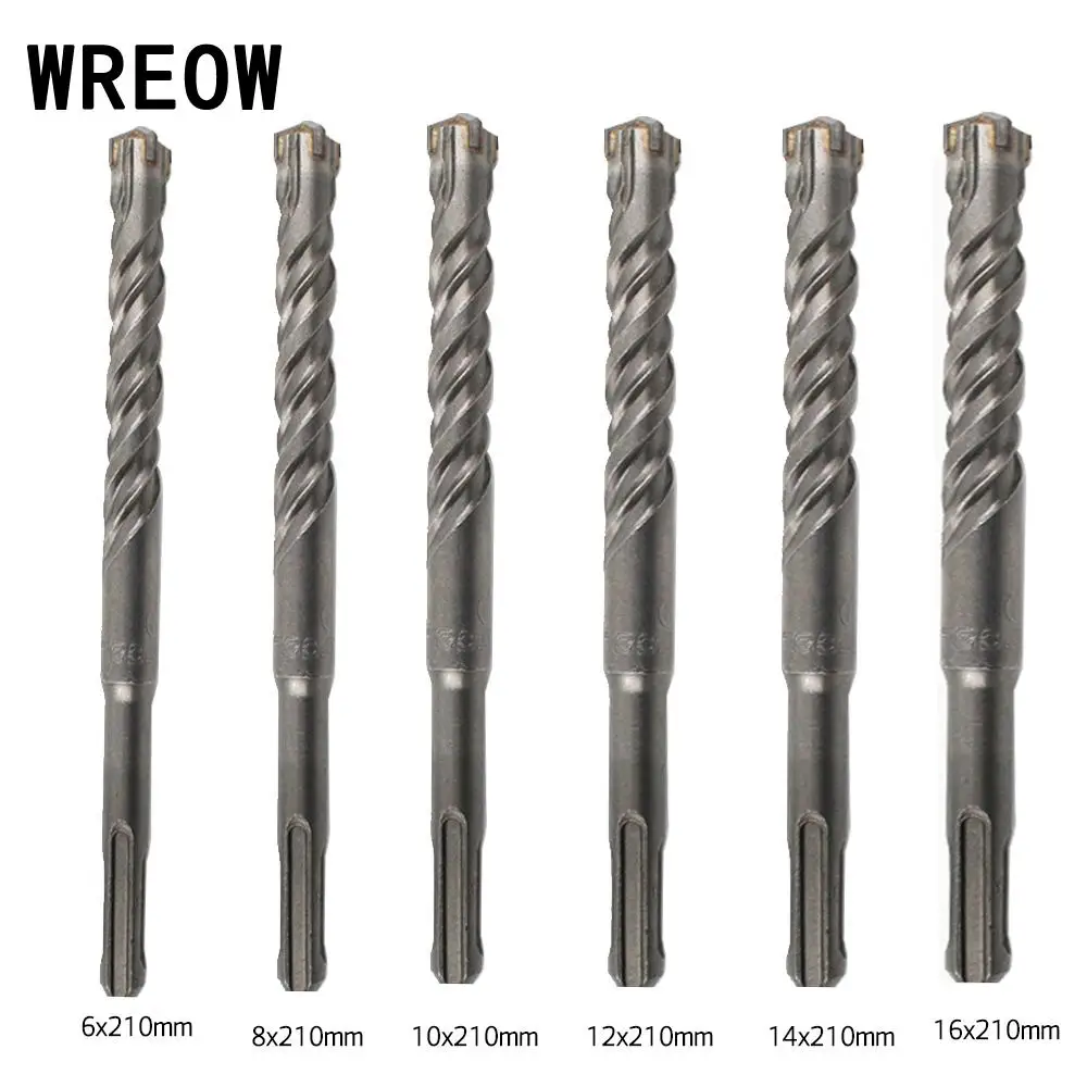 1pcs 210mm Twist Drill Bit Saw SDS Plus เกลียวคู่ค้อนเจาะ Bits งานไม้ไม้เครื่องมือ 6/ 8/10/12/14/16 มม.สำหรับโลหะผสมคาร์ไบด์