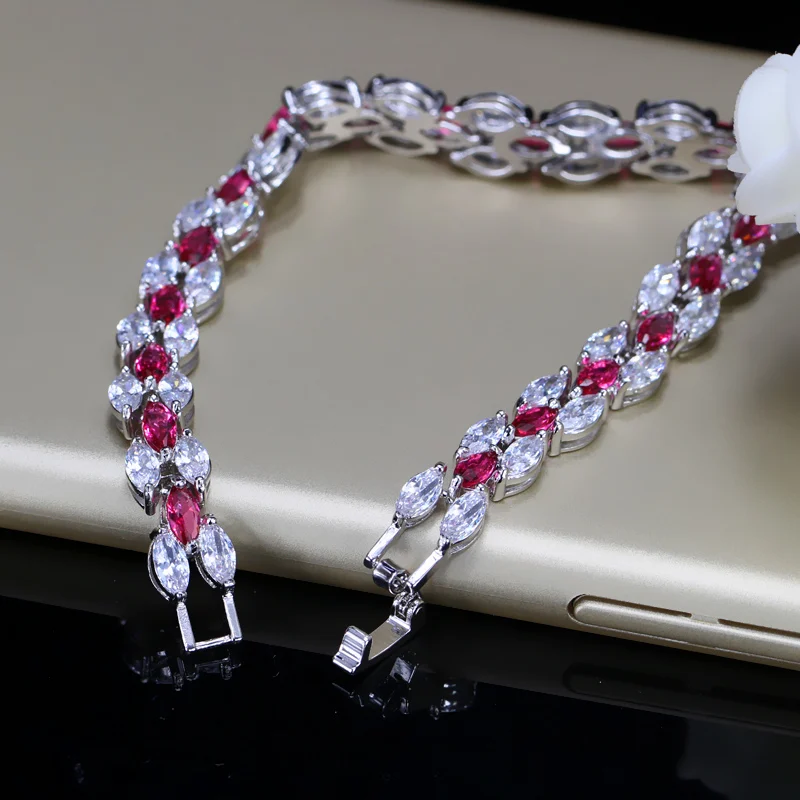 BeaQueen New Fashion Summer Tennis Bracelets Rose Red And White Cubic Zirconia Crystal Jewelry for Women Party Wear Gifts B006