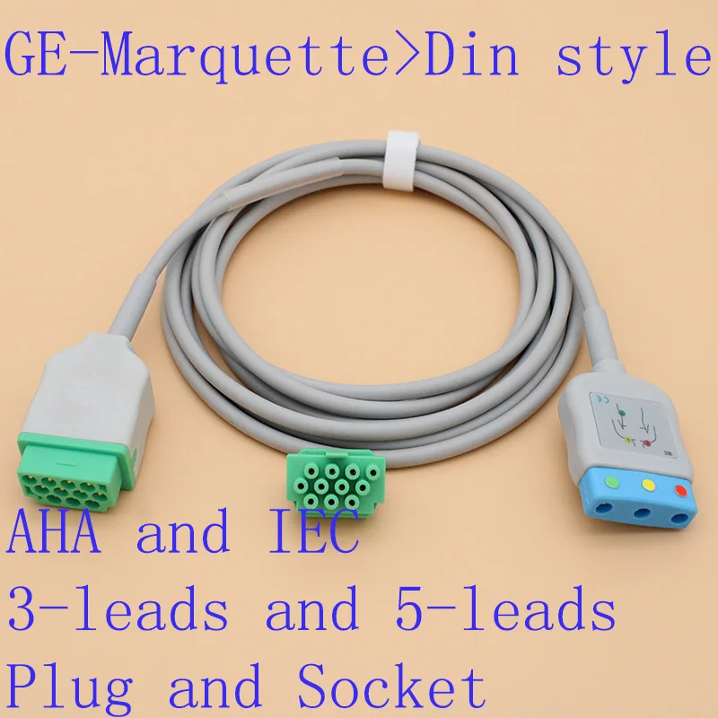 11P to Din style 3/5 leads ECG EKG trunk cable for GE-Marquette ECG EKG Dash PRO/Eagle/Solar/Tram systems.AHA/IEC,plug/socket.