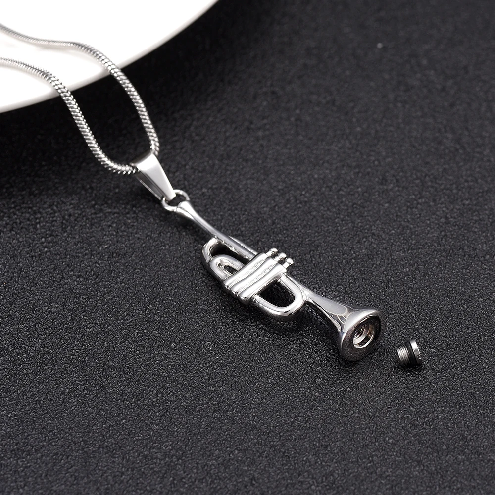 IJD10055 Unique Trumpet Cremation Pendant Keepsake Necklace Ashes Urn for Pet/Human Musical Instrument Lovers Memorial Jewelry