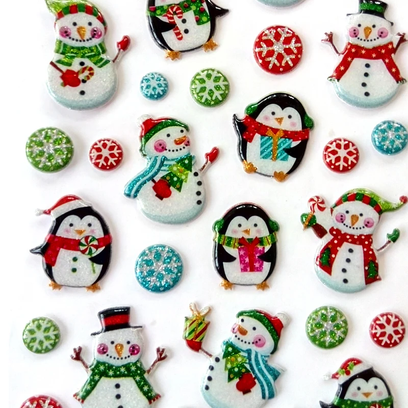 Cartoon New Year Christmas Theme Sticker Xmas Postcard Decoration Snowman Penguin Notebook Sticker Toys