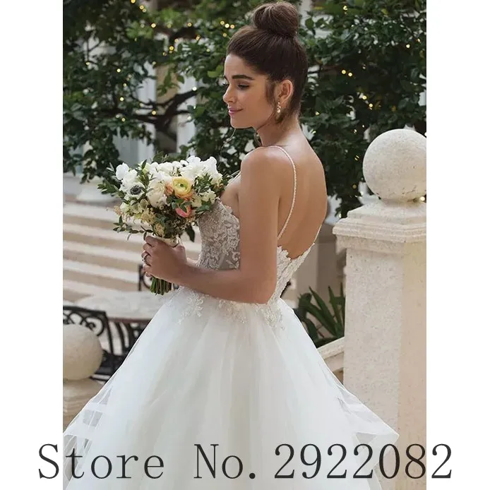 Vestido De novia 2022, tirantes finos, escote en forma De corazón, Apliques De encaje, corpiño, corsé, línea A, Vestido De novia De tul personalizado