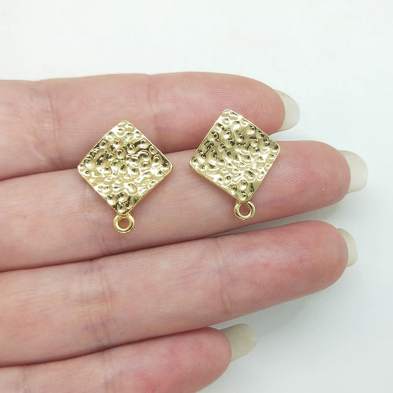 2025 New 19*16mm 10pieces/bag Zinc Alloy Gold Rhombus Ripple Earring Base Connectors Linkers for DIY Earring Jewelry Accessories