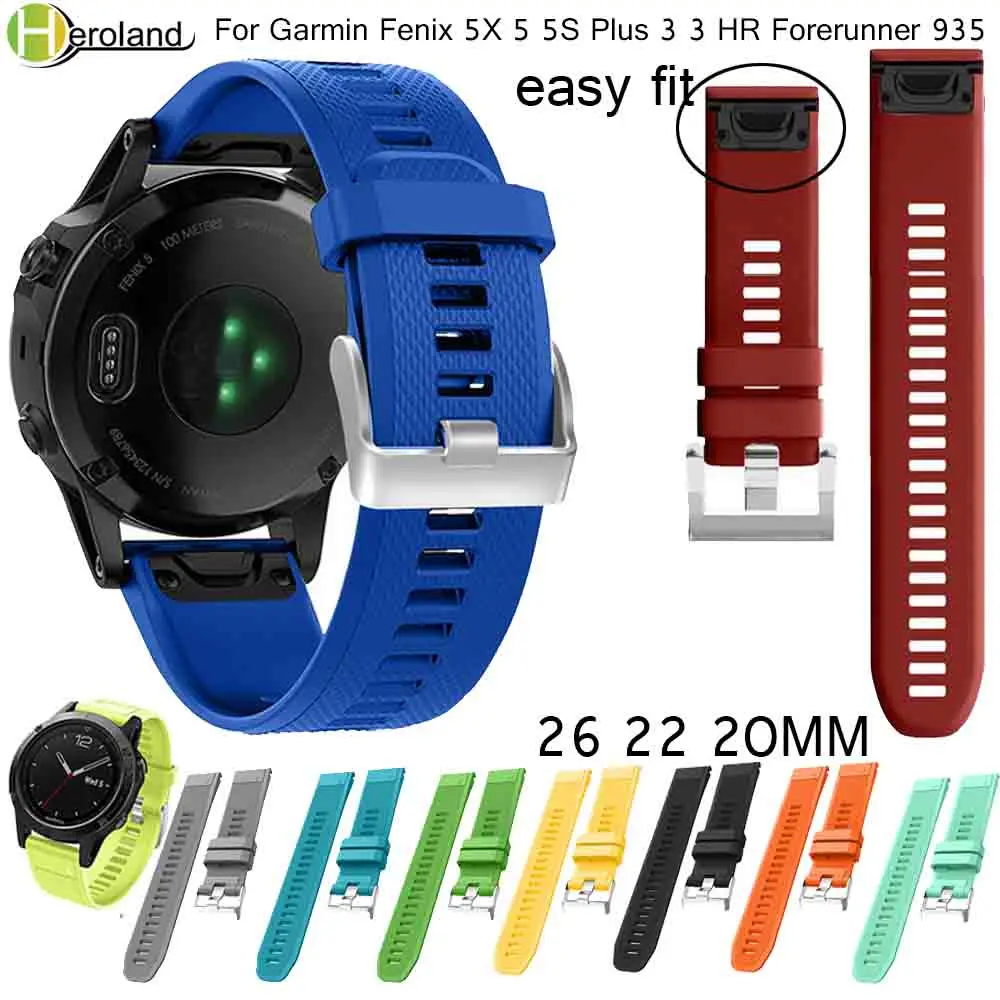 Strap Bracelet For Garmin Fenix 5X 5 5S Plus 6 6S 6X Smart 3 3HR 935 Watchbands Band Quick Release Silicone Easyfit WristBand