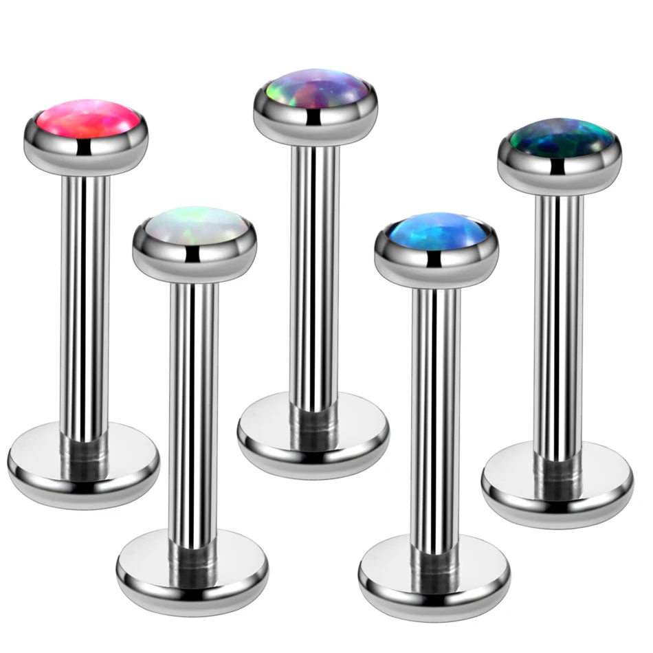 1PC G23 Titanium Internally Thread Labret Ring Lip Stud Bars Opal Stone Ear Cartilage Tragus Barbell Piercing Unisex Jewelry 16G