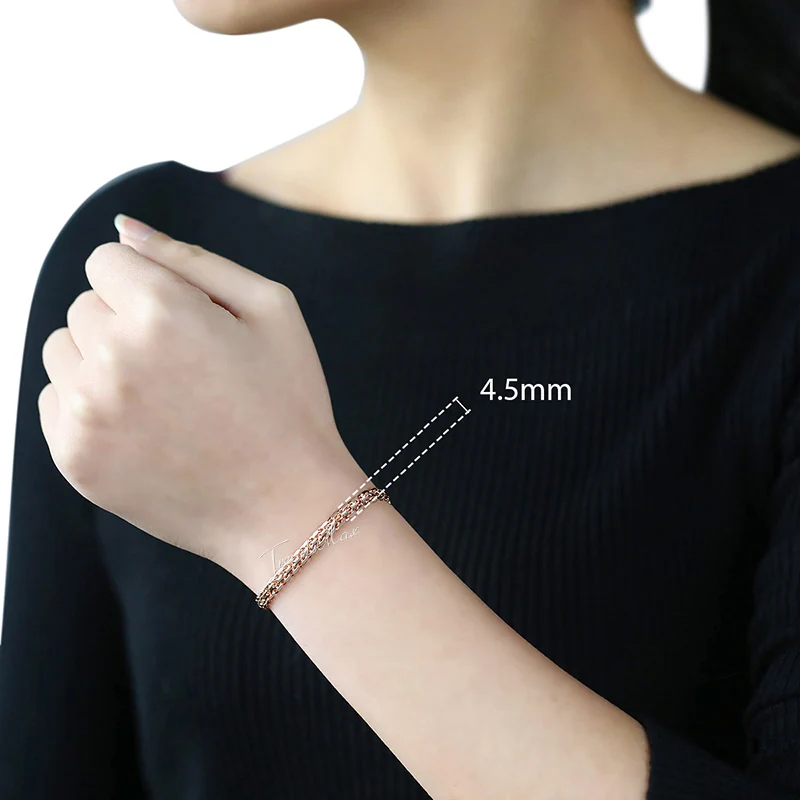 4.5mm Women\'s Bracelet 585 Rose Gold Color Braided Weaving Bismark Link Bracelet For Women Men 18-23cm GB422