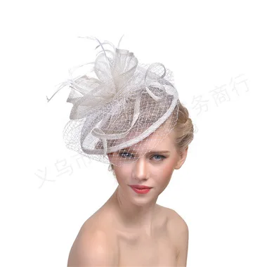 White Black Pink Wedding Bridal Hat Flower Outside Holiday Feather Women Hats Bride Head Wear Fascinator Mesh Flower Hair Clip