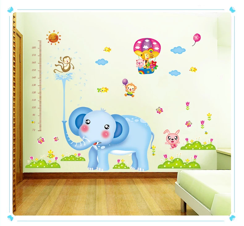 Child Toy Cute Elephant Animals Trees Sitting Room Decorate Children Height To Stick Stickers Cartoon Animation Student Picture