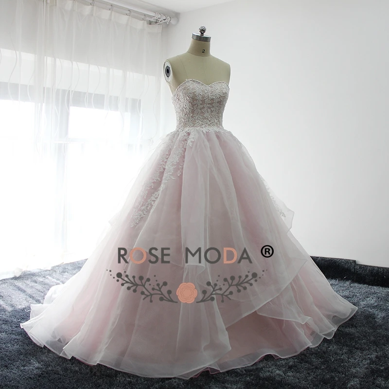 Rose Moda Baby Pink Ball Gown Lace Prom Dress with Pearls Back to School Gown Real Photos