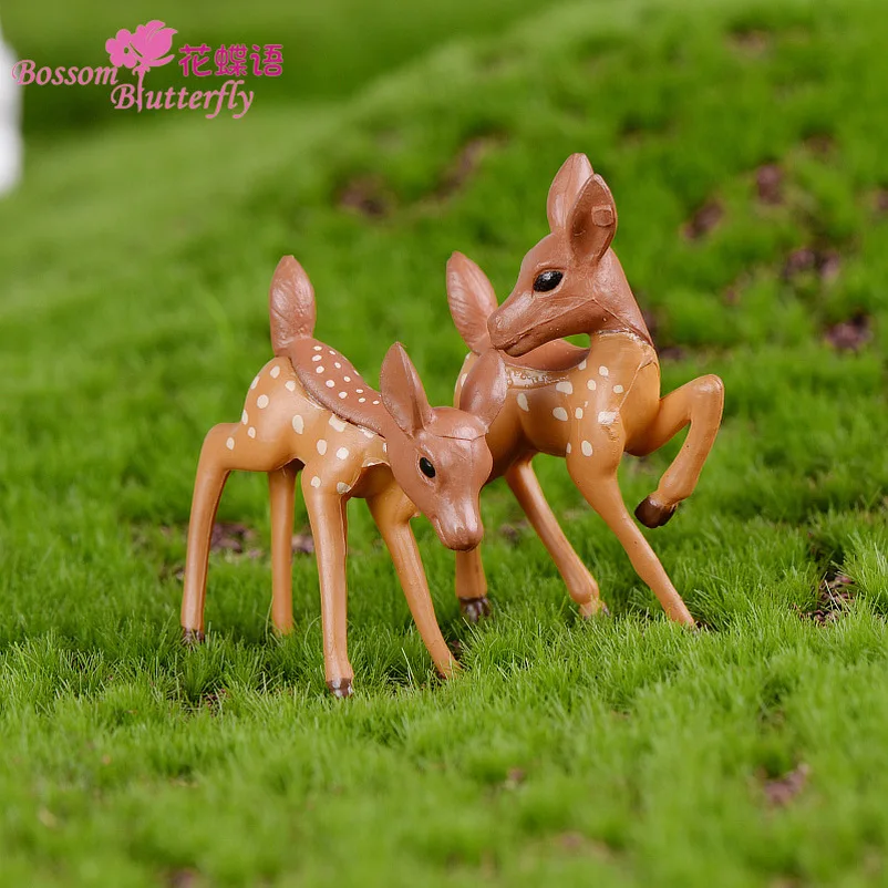 

2 PCS creative setting micro-landscape resin crafts fawn couple simulation animal folk crafts gifts