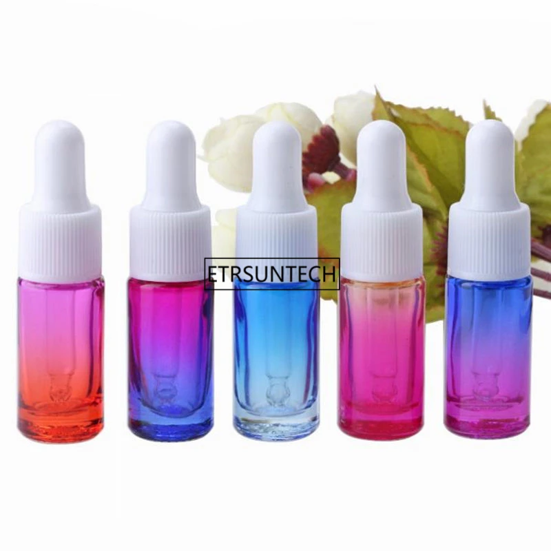 100pcs 5ml Gradient Colorful Glass Bottle Perfume Sample Pipette Bottle with Glass Dropper Tubes Essential Oil Vial F3218