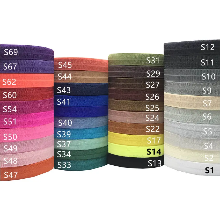 10Y/lot 57 Colors Solid Fold Over Elastic 16mm Plain FOE Ribbon for Hair Tie Bracelet DIY Head wear Gift Webbing