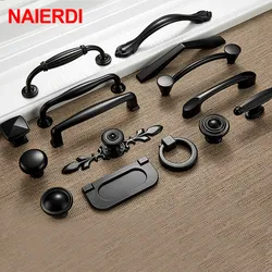 NAIERDI Black Cabinet Handles American Style Solid Aluminum Alloy Kitchen Cupboard Pulls Drawer Knobs Furniture Handle Hardware