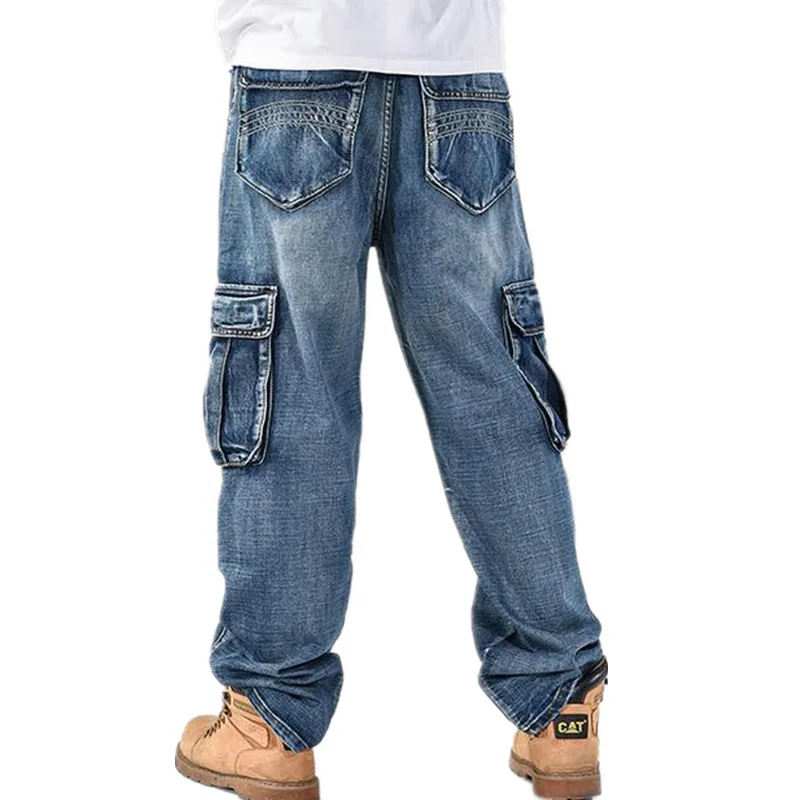 

Fashion Trend Jeans Man Hiphop Skateboarders Denim Pants Autumn Winter Trousers Loose Fertilizer increased Men Big Size Hip Hop