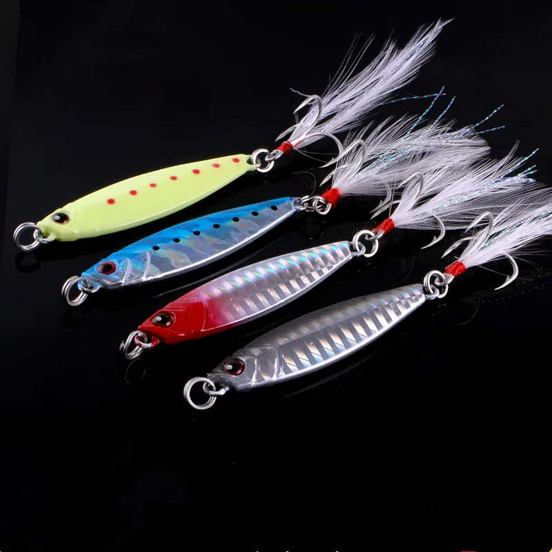 Fishing Lure Glow Jigs Shore Cast Jigbait Artificial Hard Bait Laser Coating Shine Jigging Lures 7-20g High Quality Hooks