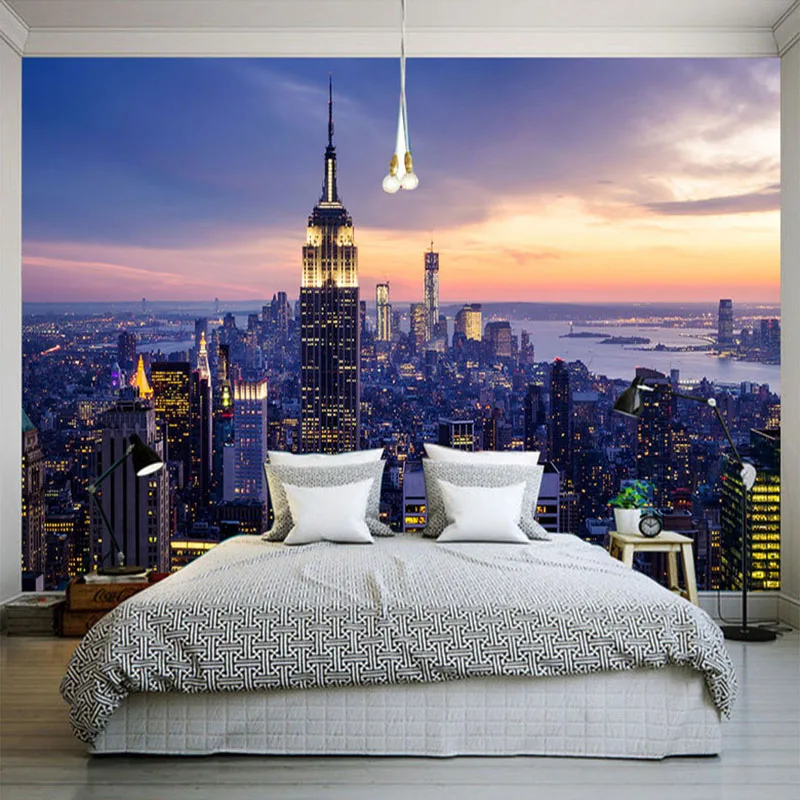 Foto Tapete Moderne New York Stadt Nacht Landschaft Wand Tuch Wandbild Wohnzimmer Schlafzimmer Home Decor Wand Abdeckt 3D Wand papier