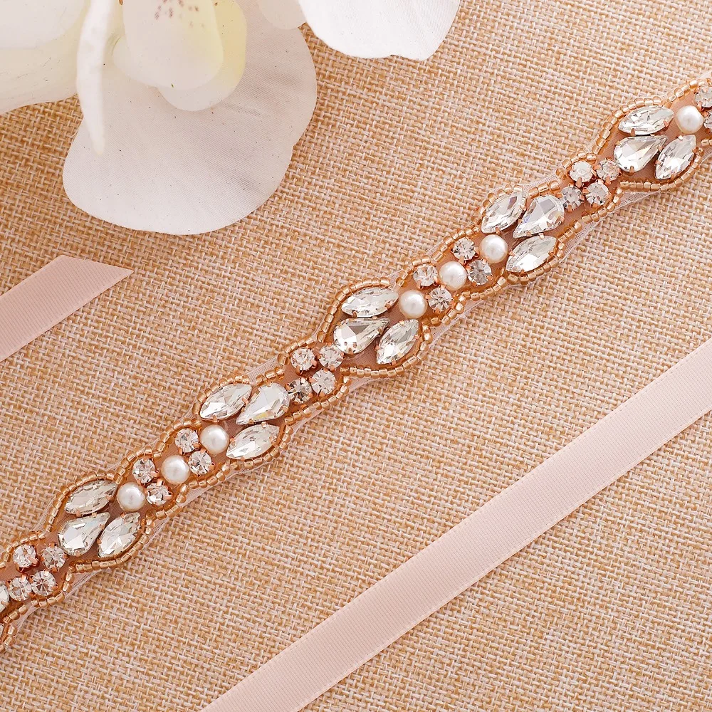 SESTHFAR ไข่มุกเข็มขัดงานแต่งงานสำหรับคู่แต่งงาน Rose Gold Crystal Wedding Sash เข็มขัดสำหรับเจ้าสาวชุดเจ้าสาว