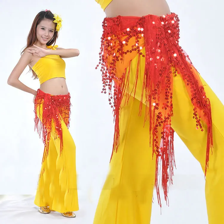 Múa bụng Eo Chuỗi Chuỗi Ấn Độ Nhảy Hip Khăn Sequins Bandage Vành Đai Múa Bellydance Vành Đai Bellydance Hip Khăn 9 màu sắc