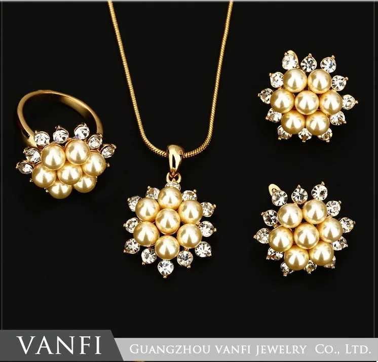 

Beads Necklace Set 2018 Trendy Real Sliver/Gold Color White Imitation Pearl & Rhinestone Party Necklace Bracelet Jewelry Sets