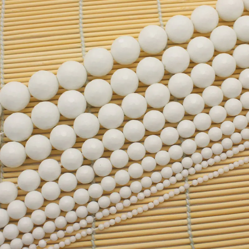 Wholesale Faceted White Porcelain Agates 3-18mm Beads 15