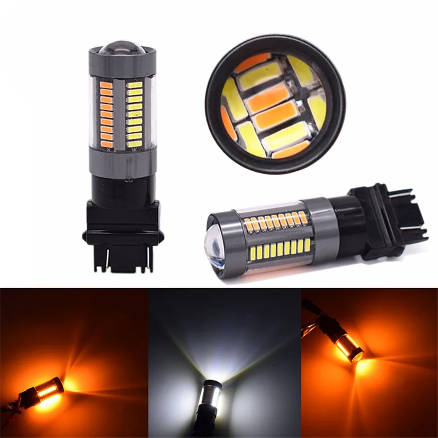 1 쌍 3157 4014 66SMD 듀얼 컬러 화이트/앰버 LED 3157 스위치백 LED 전구, 방향 지시등 프로젝터 포함