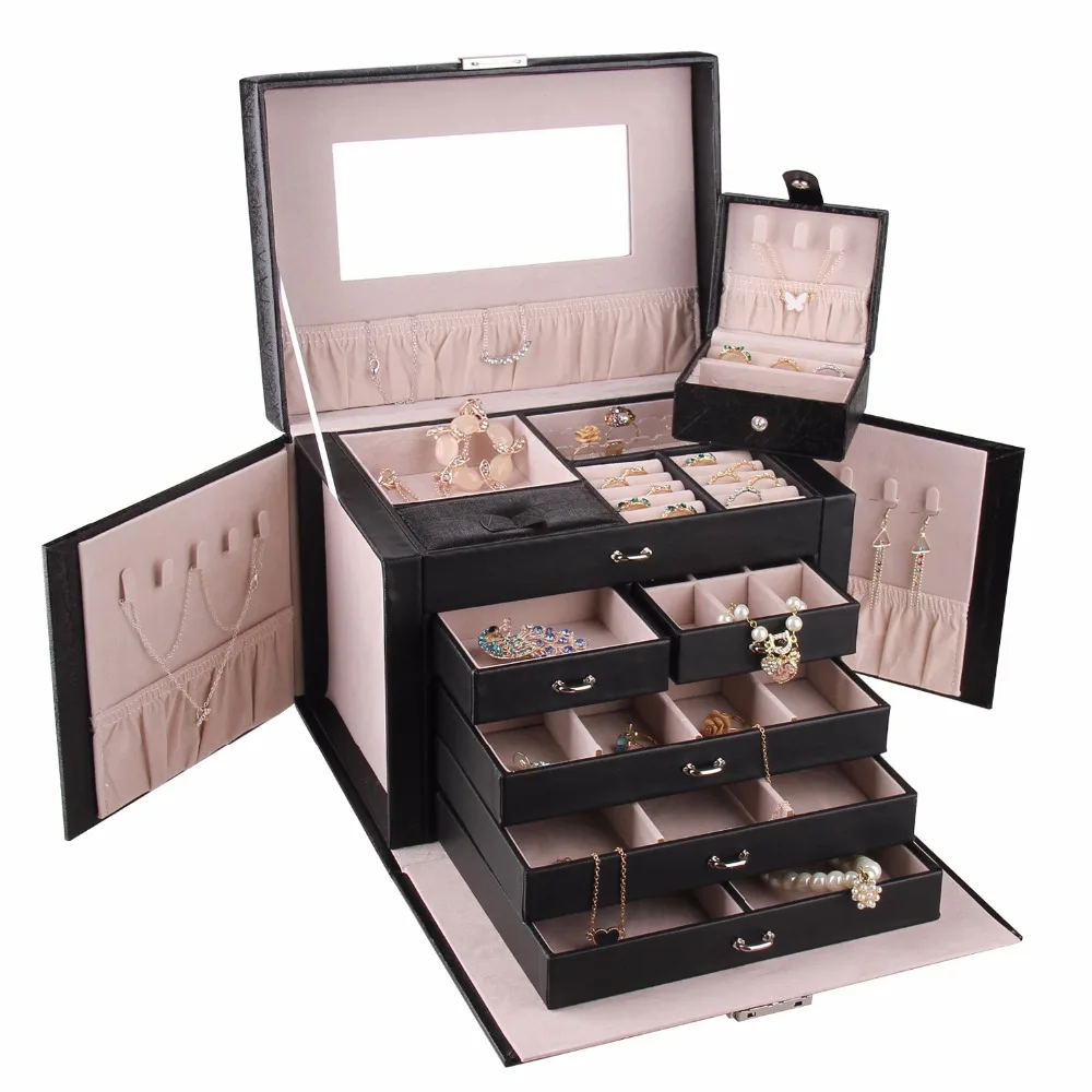 

White Large Jewelry Box Girls Jewellery Velvet Storage Organizer Travel Case Watches Holder Gift Necklaces Rings Earring Display