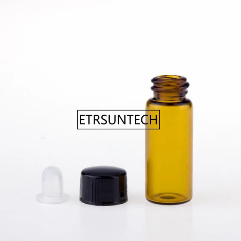 1 ml/2 ml/3 ml Mini Amber Glas Etherische Olie Reagentia Hervulbare Sample Fles Bruine Glazen Flesjes met Cap F1558