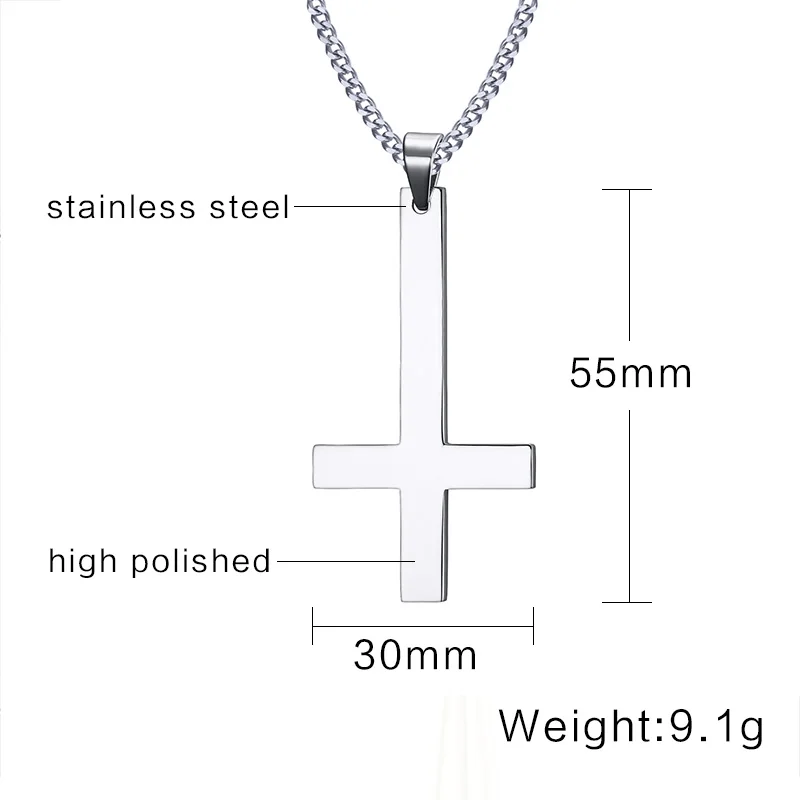 Meaeguet Stainless Steel Upside Down Cross Inverted Cross of St Peter Pendant Necklace Lucifer Satan Satanism Gothic jewelry
